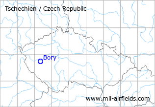 Karte mit Lage Flugplatz Bory, Tschechien