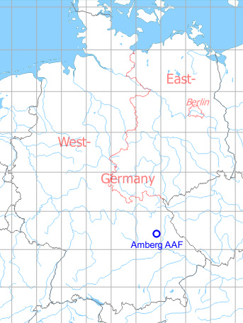 Map with location of Amberg Army Airfield AAF, Germany