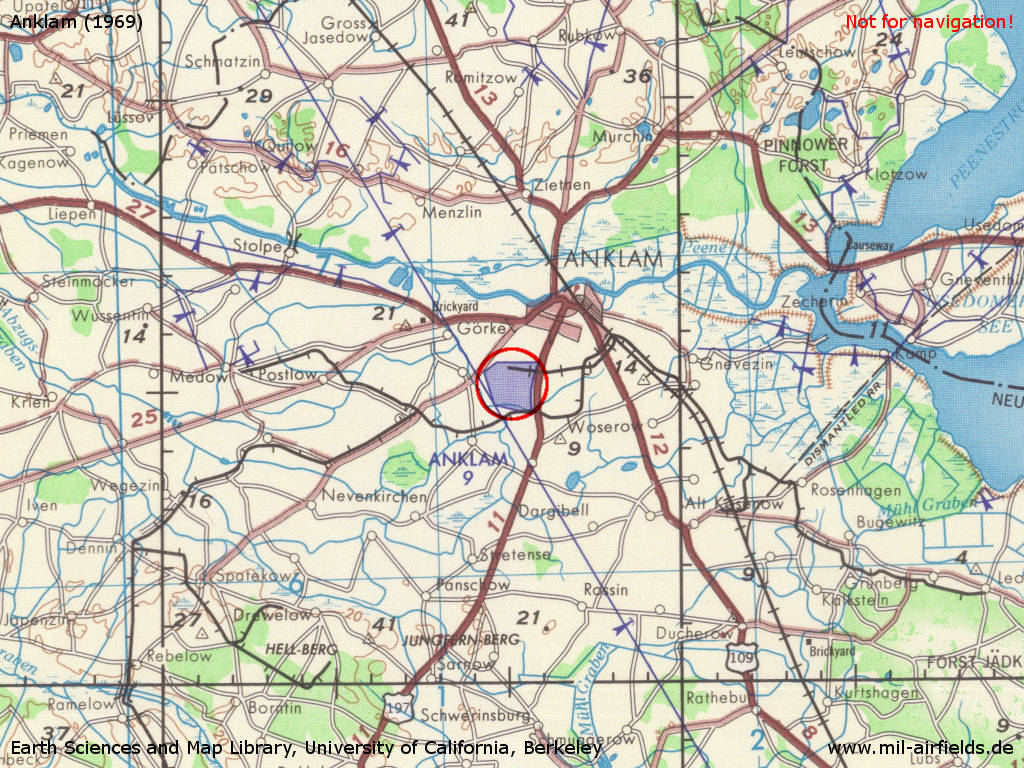 Anklam airfield, GDR, on a US map in 1969