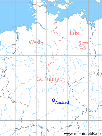 Map with location of Ansbach Army Airfield / Heliport, Germany