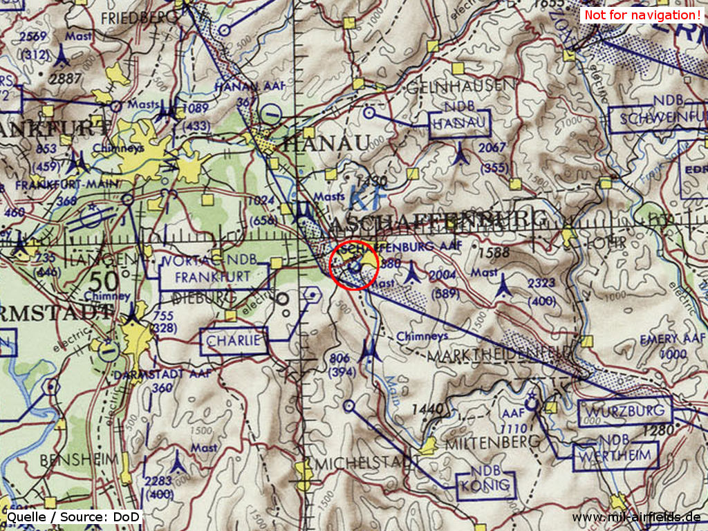Der Army-Flugplatz Aschaffenburg auf einer Karte 1972