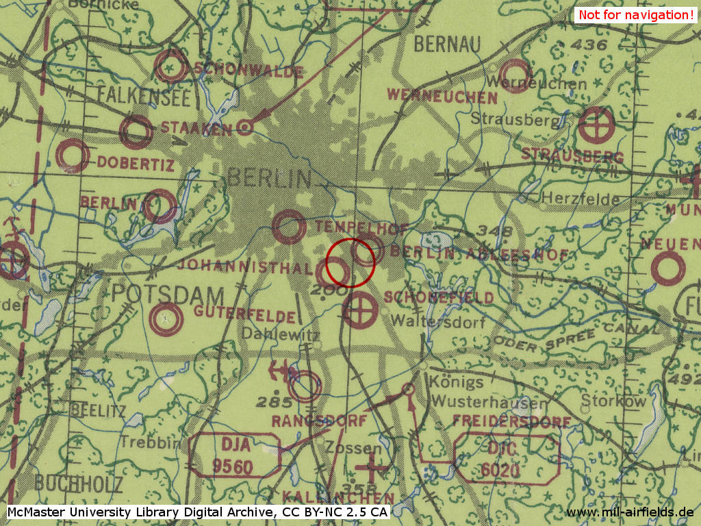 Flugplatz Berlin Johannisthal im Zweiten Weltkrieg einer Karte 1943
