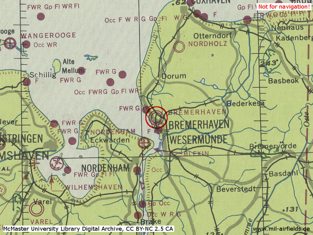 Fliegerhorst Bremerhaven im Zweiten Weltkrieg auf einer US-Karte 1943