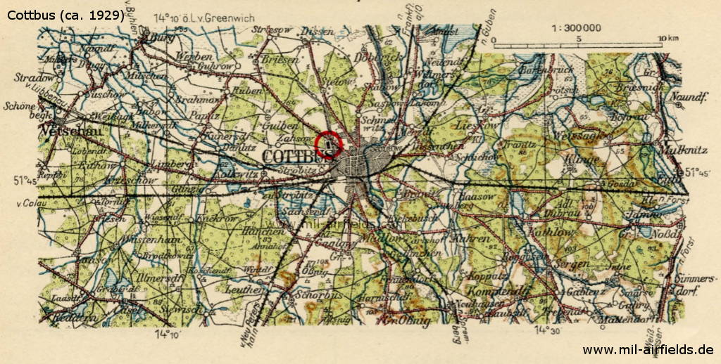 Map of Cottbus airfield, Germany, 1929