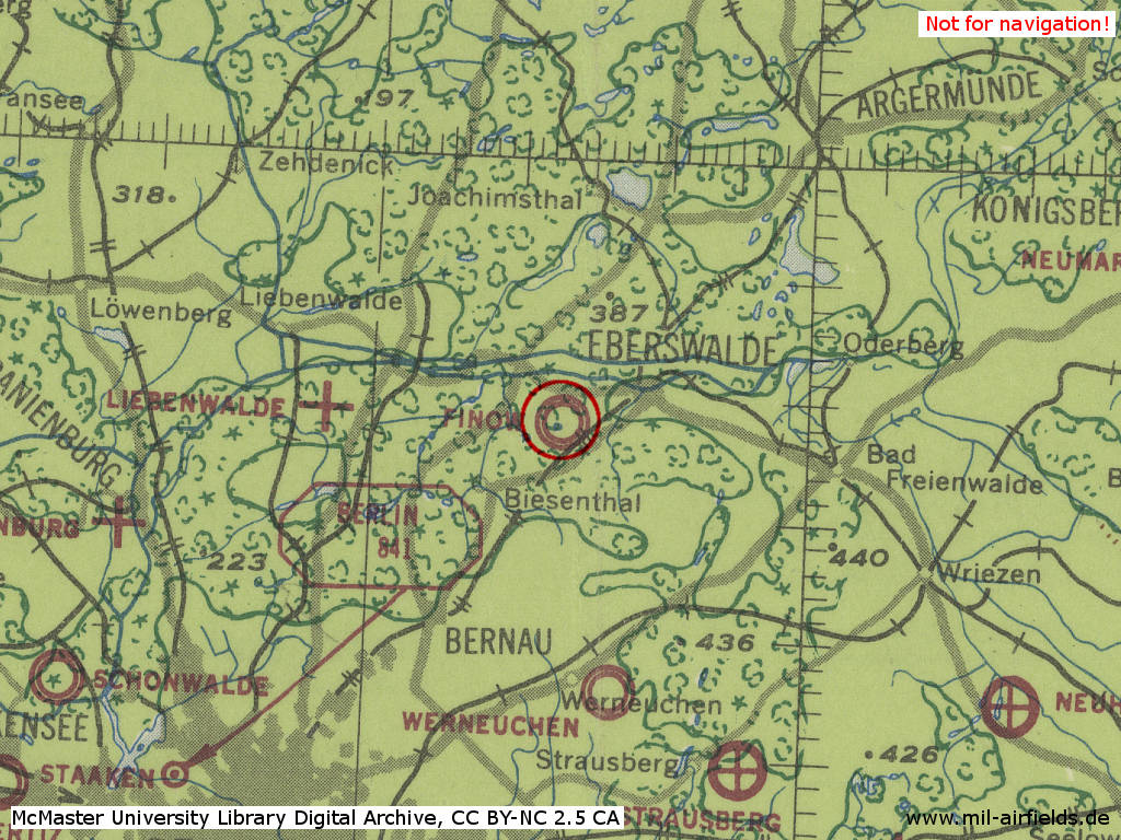 Flugplatz Finow auf einer Karte 1943
