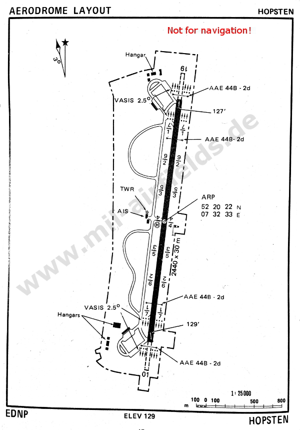 Map with runway and taxiways Hopsten airfield 1977