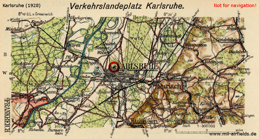 Der Verkehrslandeplatz Karlsruhe auf einer Karte von ca. 1928