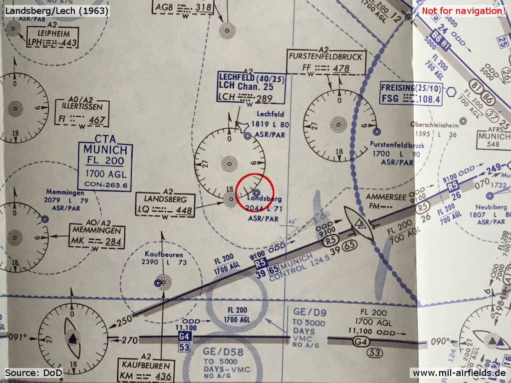Flugplatz Landsberg/Lech auf einer Karte 1963