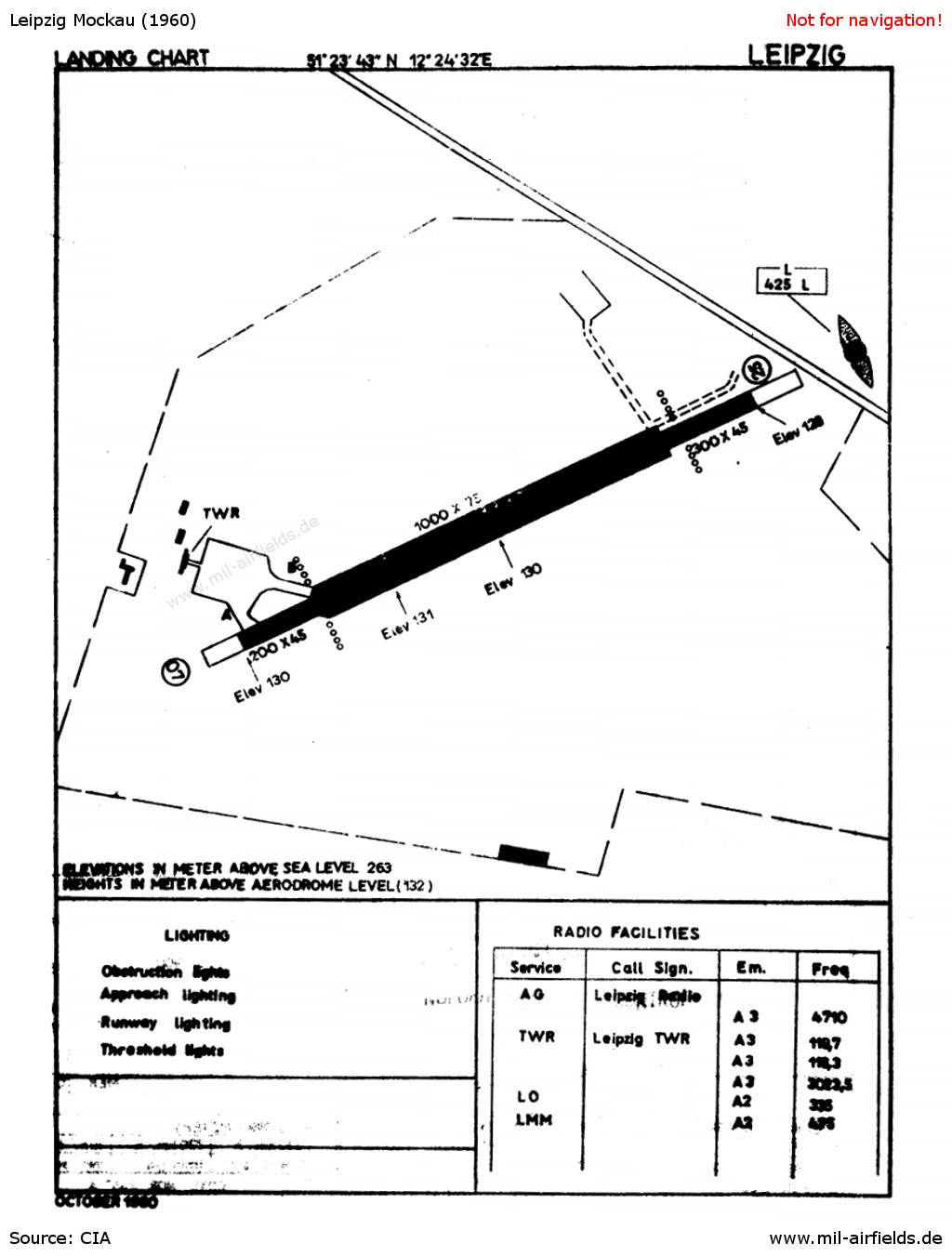 Karte des Flughafens Leipzig-Mockau aus dem Jahr 1960