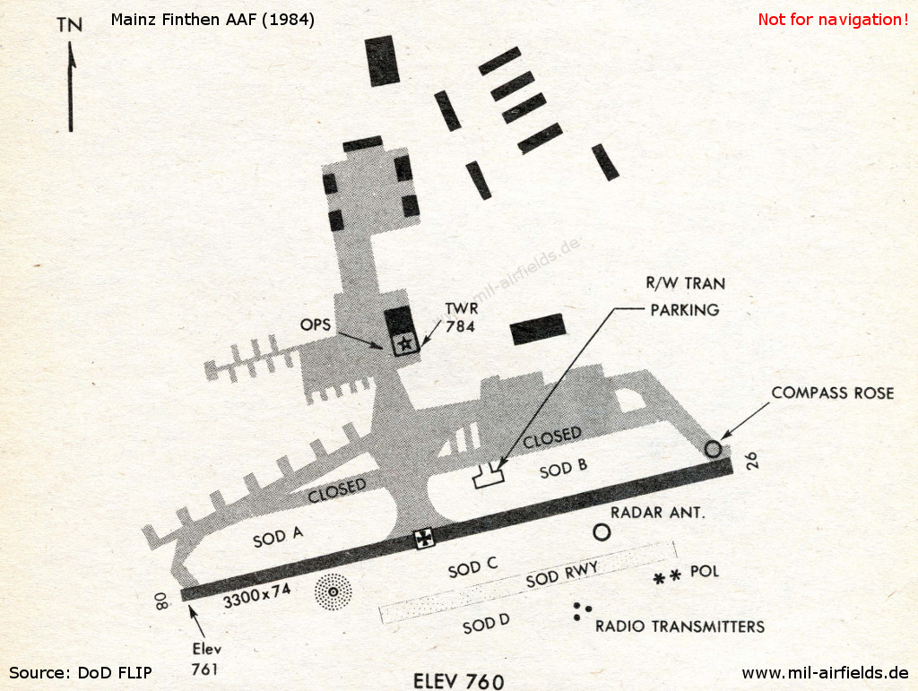 Finthen Army Airfield auf einer Karte 1984