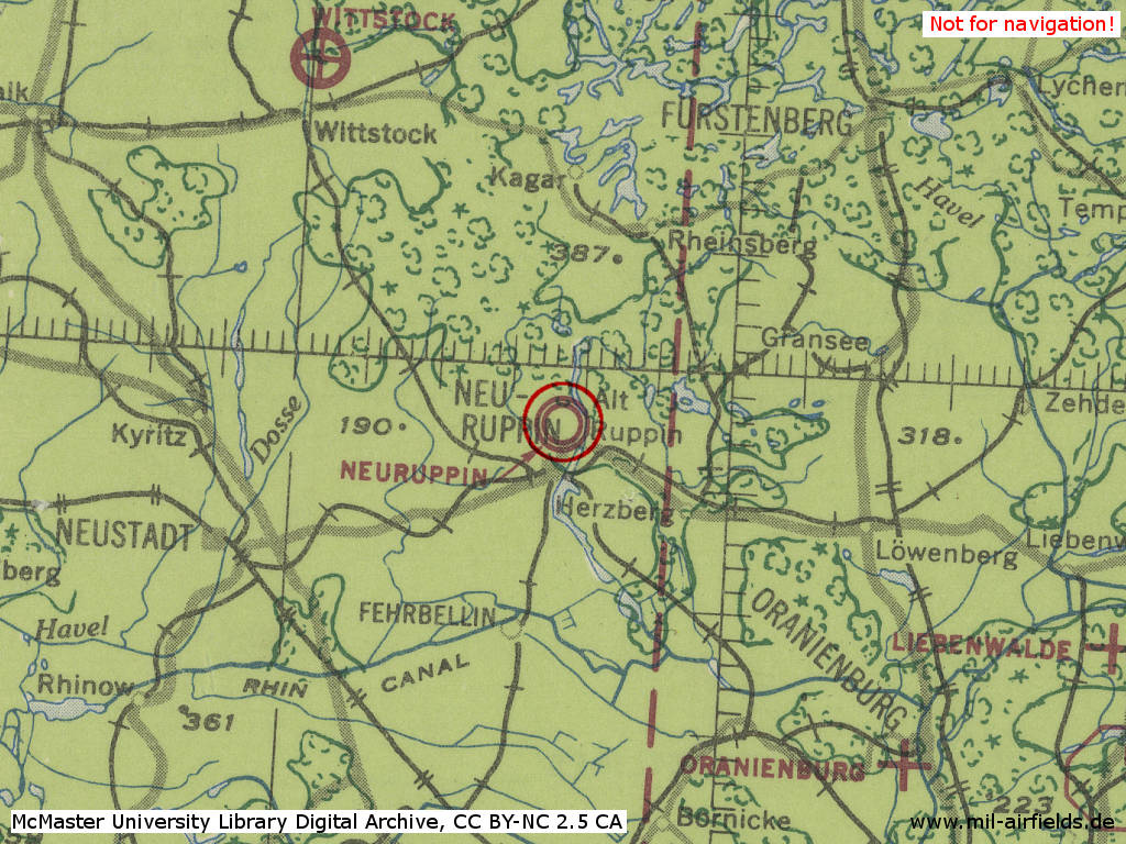 Fliegerhorst Neuruppin auf einer US-Karte von 1943