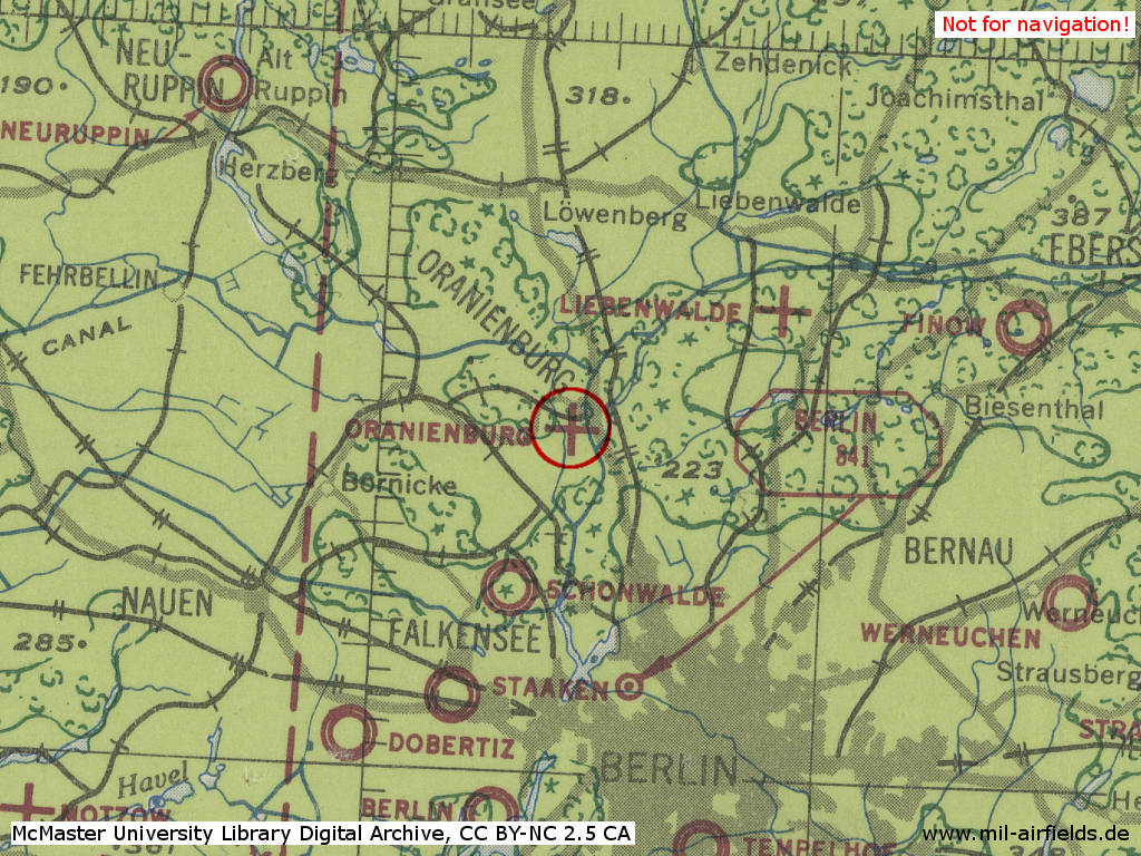 Der Flugplatz Oranienburg im Zweiten Weltkrieg auf einer US-Karte aus dem Jahr 1943