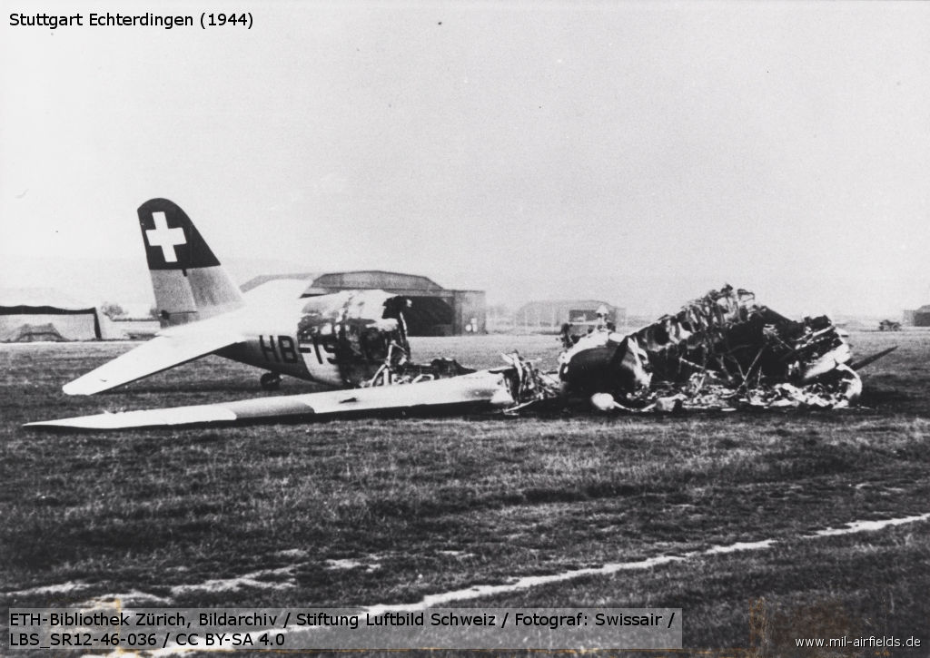 Swissair DC-2 HB-ISI zerstört in Stuttgart Echterdingen 1944