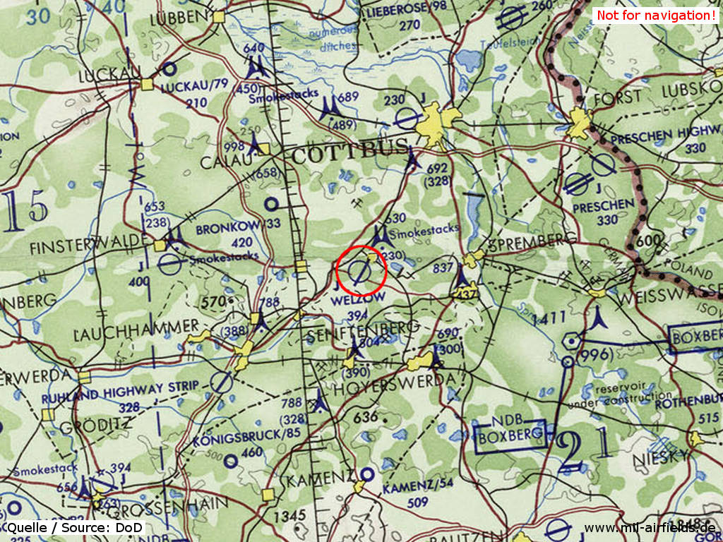 Karte mit Flugplatz Welzow 1972