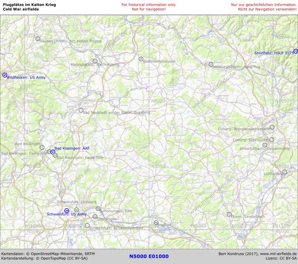 Karte der Flugplätze in Bayern im Gebiet Unterfranken