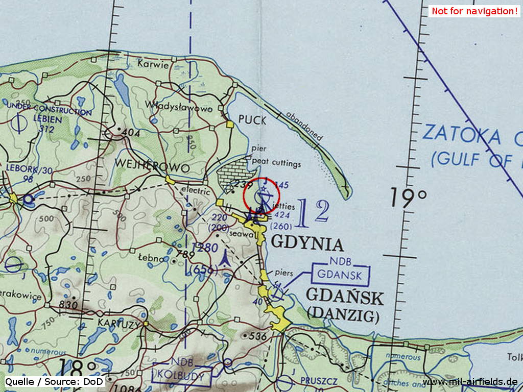 Gdynia Babie Doły Air Base, Poland, on a map 1973