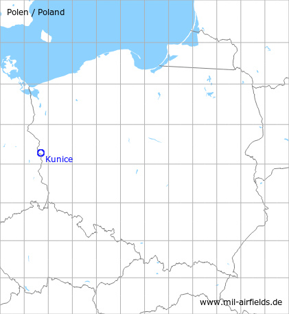 Karte mit Lage Flugplatz Kunice, Polen