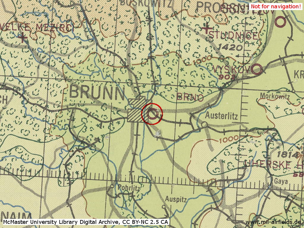 Brno Slatina Airfield, Czechia, on a map 1943