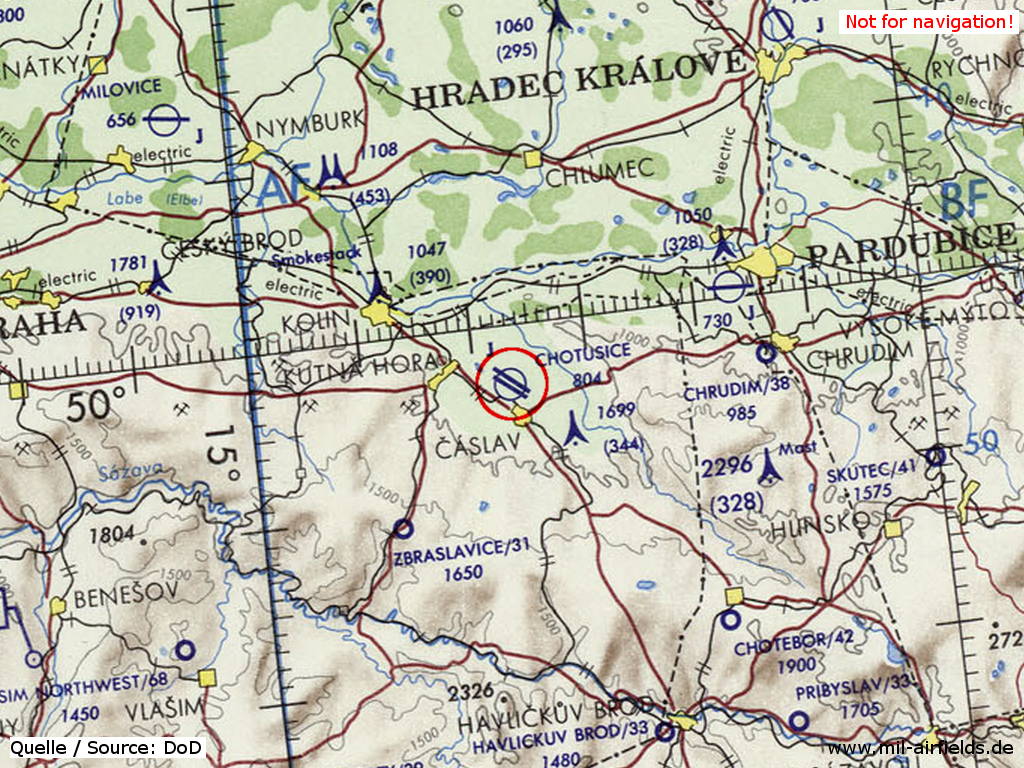 Čáslav Air Base, Czech Republic, on a map 1972
