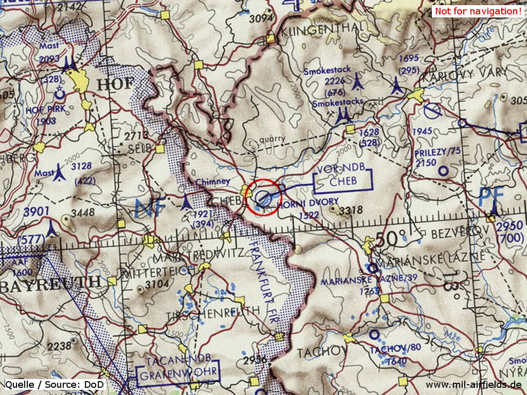Cheb Airfield on a map 1972