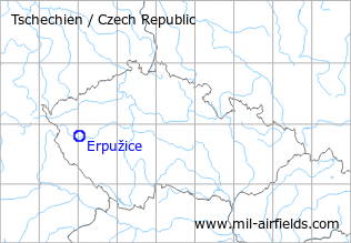 Karte mit Lage Flugplatz Erpužice, Tschechien
