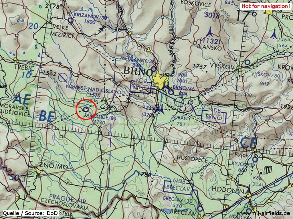 Jamolice Airfield on a map 1973