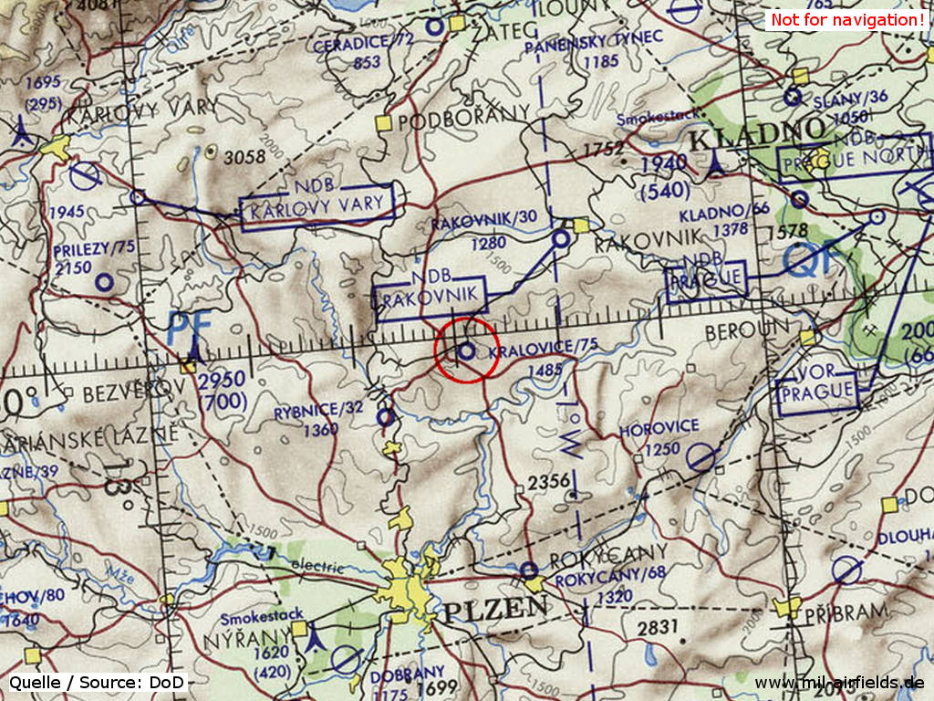Kralovice Airfield on a map 1972
