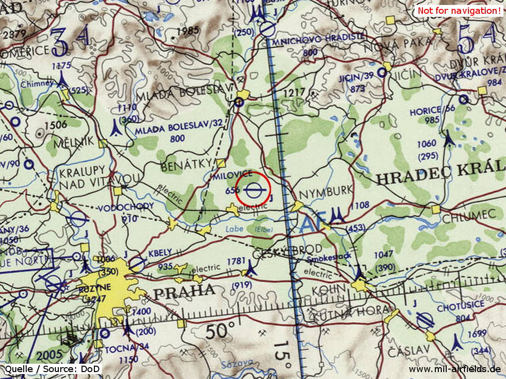 Milovice Air Base on a map 1973