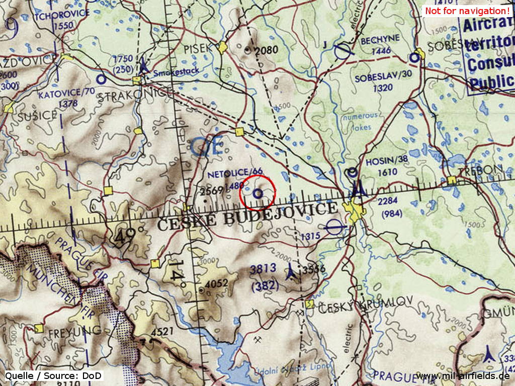 Netolice Airfield on a map 1972