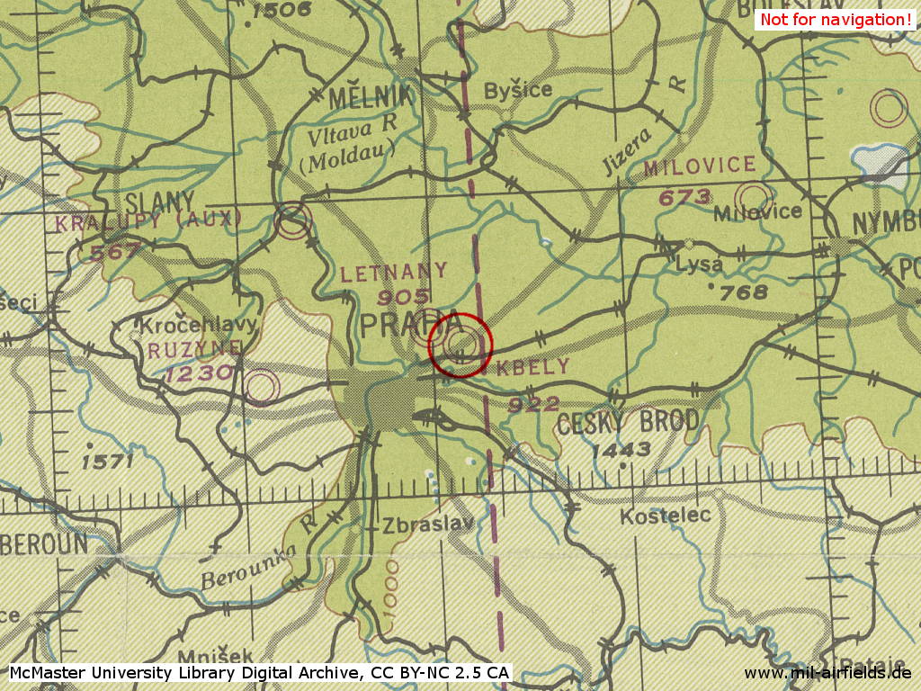 Praha Kbely Air Base, Czech Republic, on a map 1944