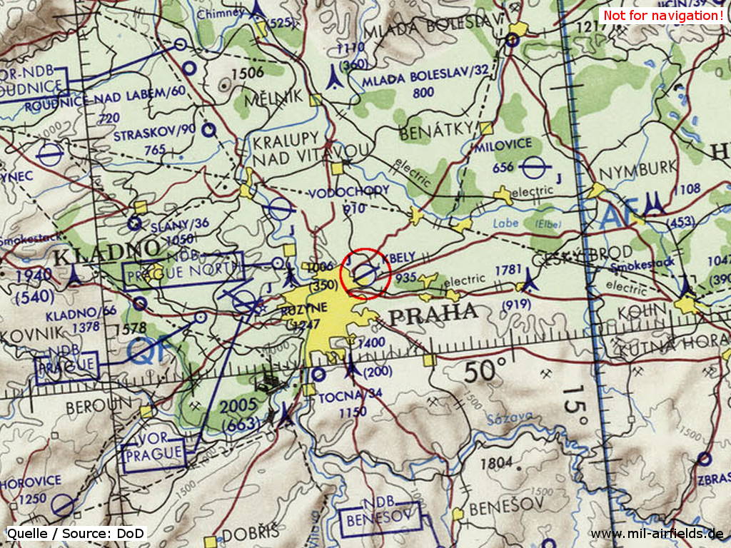 Praha Kbely Air Base on a map 1973