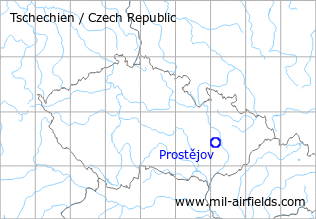 Map with location of Prostějov Airfield, Czech Republic