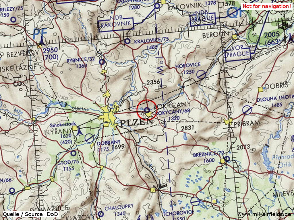 Flugplatz Rokycany auf einer Karte 1972