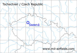 Karte mit Lage Flugplatz Sazená, Tschechien