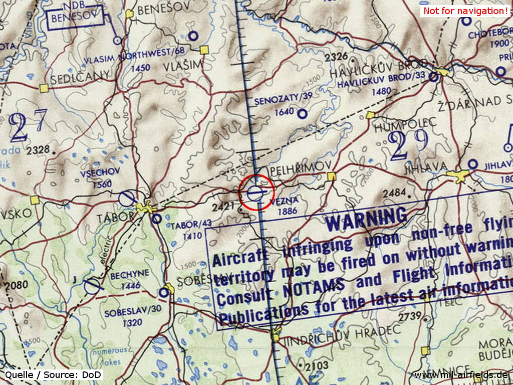 Flugplatz Věžná auf einer Karte 1973