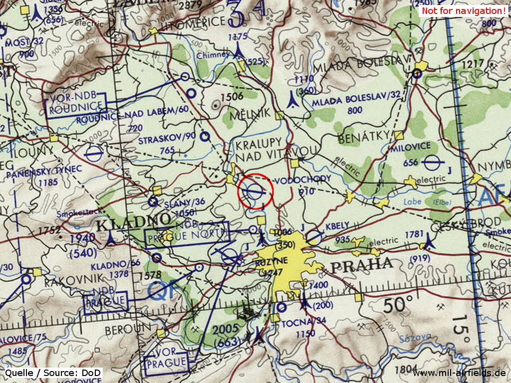 Flugplatz Vodochody auf einer Karte 1973