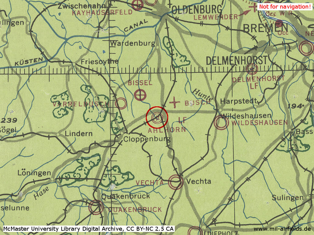 Ahlhorn Air Base in World War II on a US map 1943