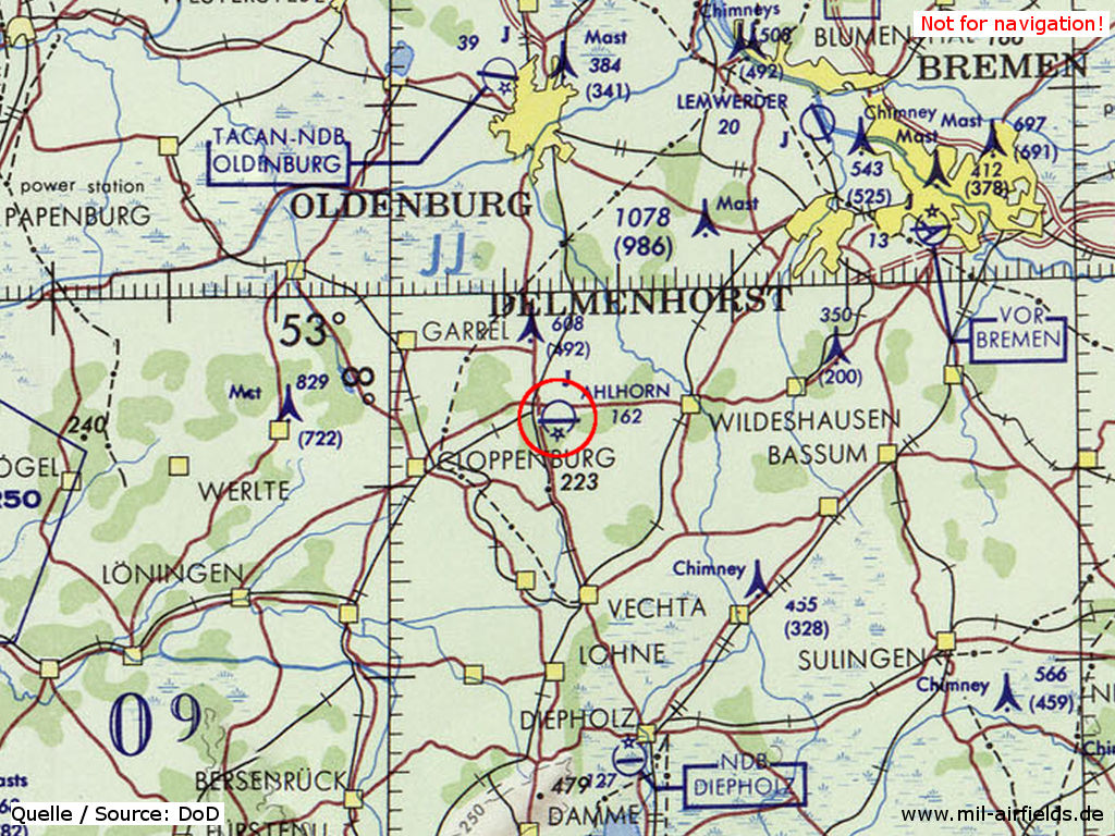 Fliegerhorst Ahlhorn auf einer US-Karte 1972