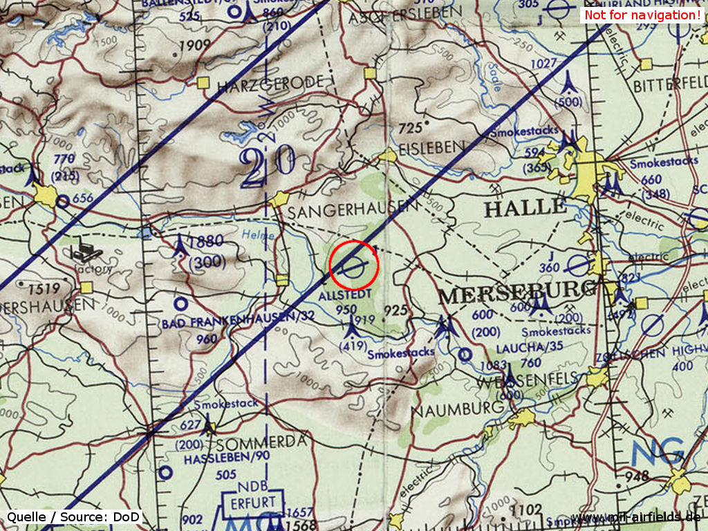 Soviet Allstedt Air Base, Germany, on a map 1972