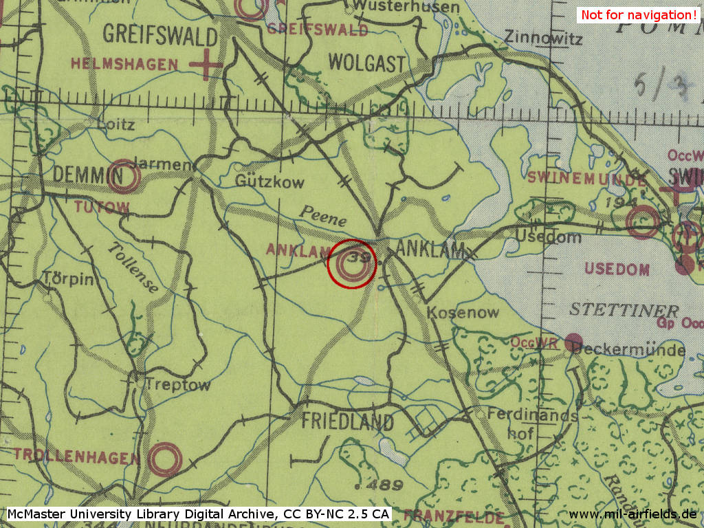 Der Fliegerhorst Anklam im Zweiten Weltkrieg auf einer US-Karte 1943