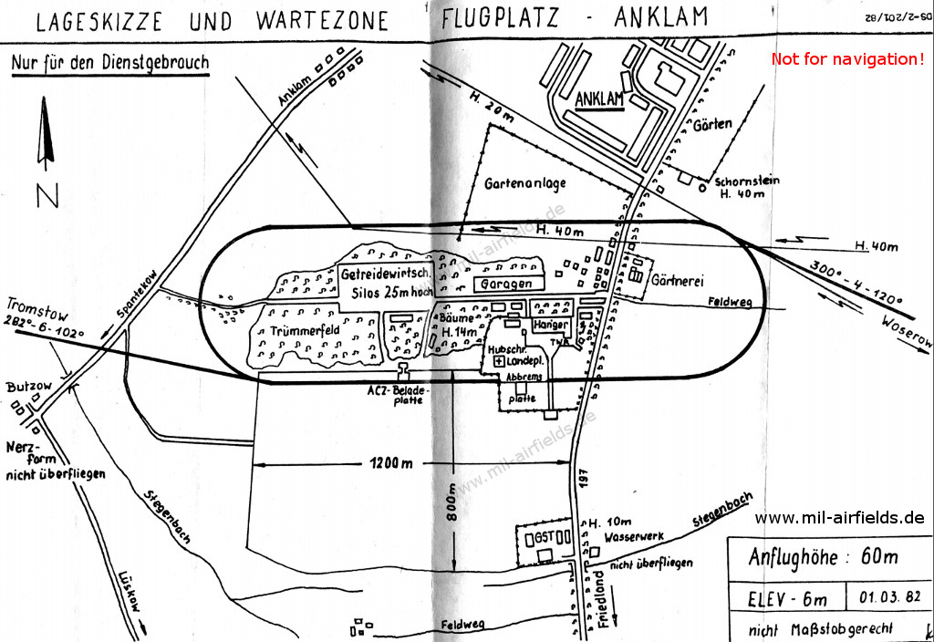 Anklam agricultural airfield, East Germany, on a map from 1982