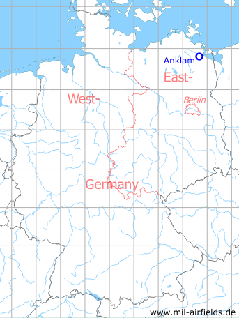 Map with location of Anklam Airfield, Germany