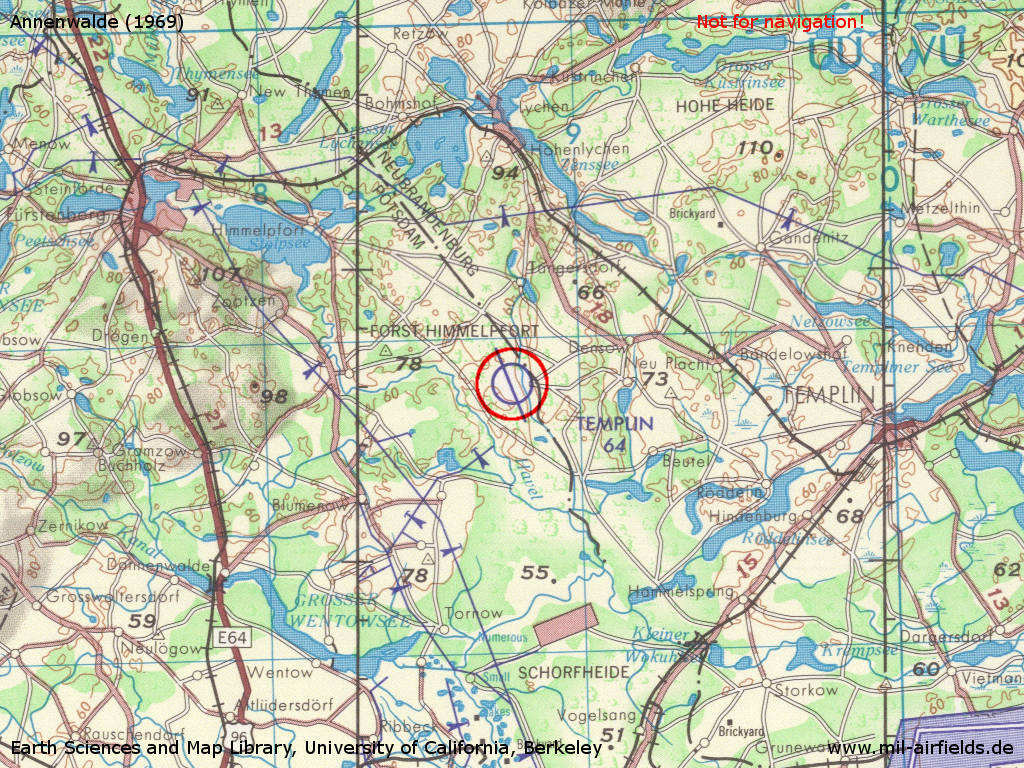 Flugplatz Annenwalde auf einer Karte 1969