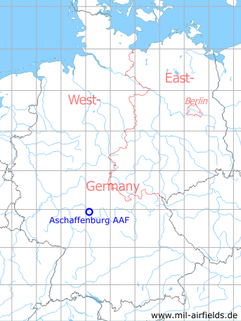 Map with location of Aschaffenburg Army Airfield AAF, Germany