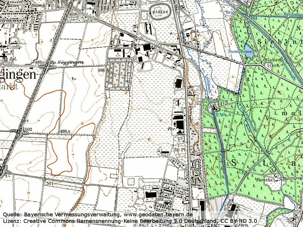 Topografischen Karte Augsburg Haunstetten 1964