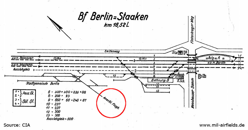 Track diagram of Berlin Staaken railroad station, 1952