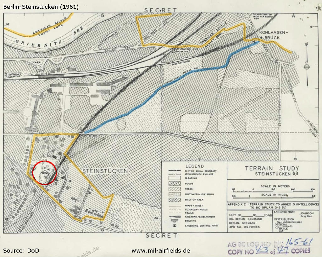 Hubschrauber<wbr>lande<wbr>platz auf Karte im Berlin Command Plan for STEINSTUCKEN 1961