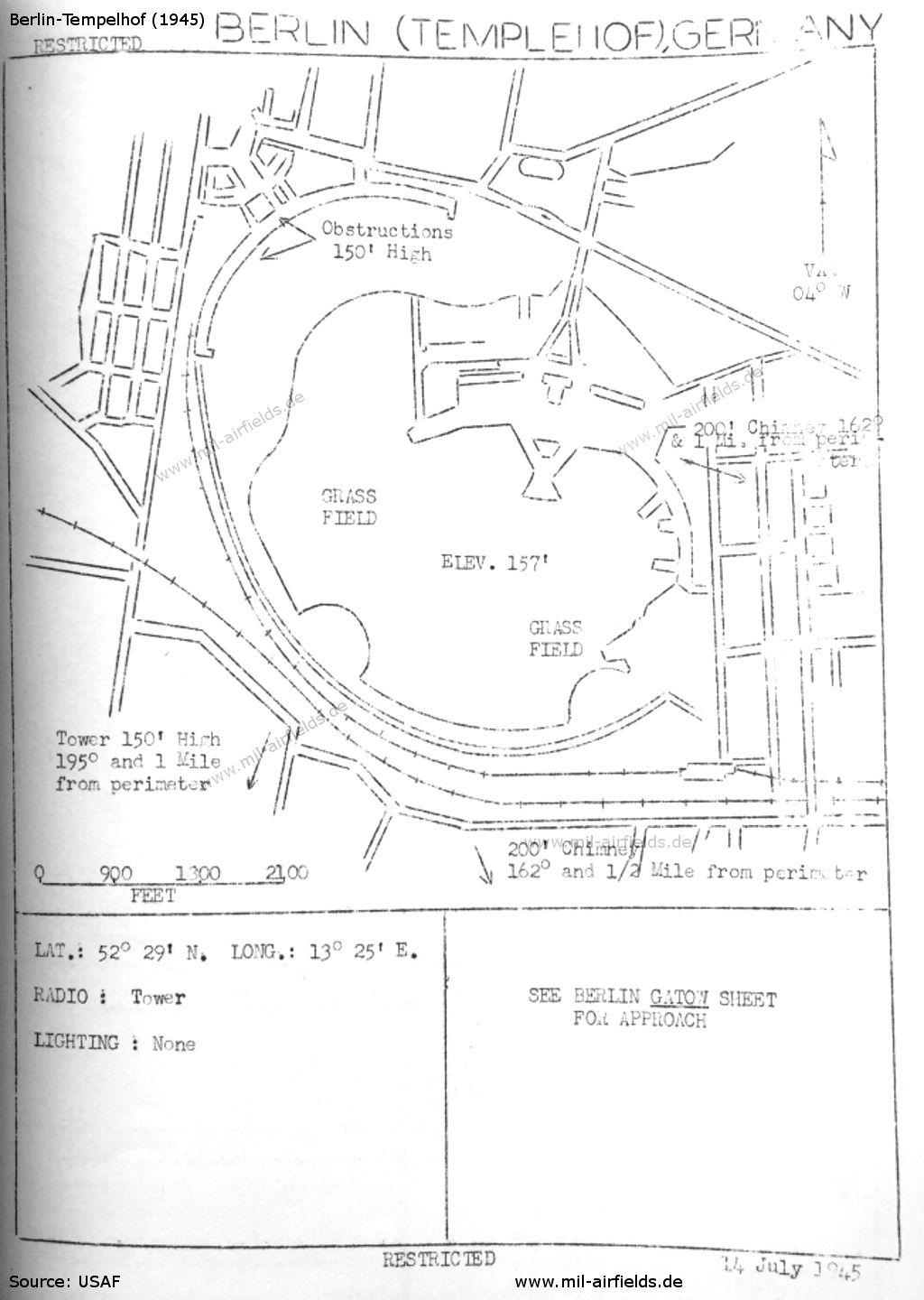 Der Flughafen Tempelhof auf einer US-Karte bei Kriegsende im Juli 1945
