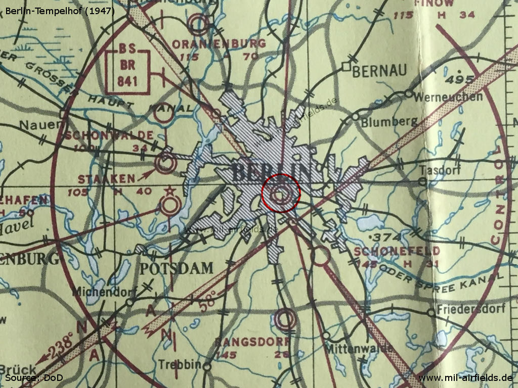 Flugplatz Tempelhof auf einer Karte aus dem Jahr 1947