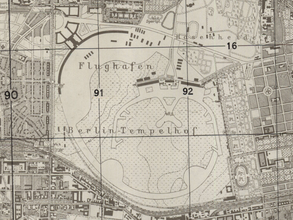 Former Tempelhof airfield on a US map